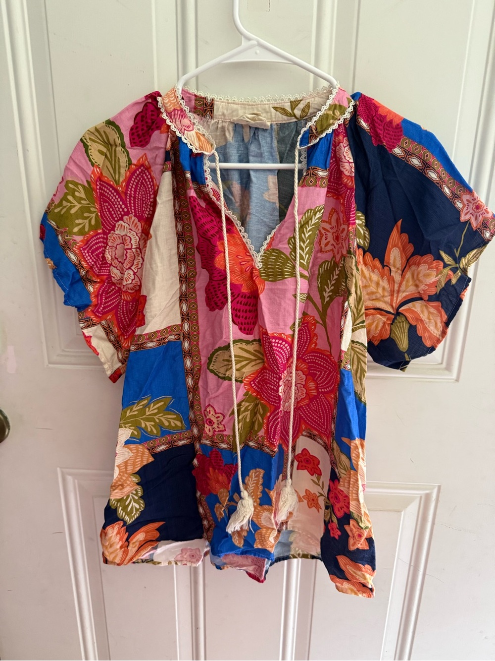 Umgee Boho Floral Patchwork Peasant Top - Multicolor - Picture 1 of 2